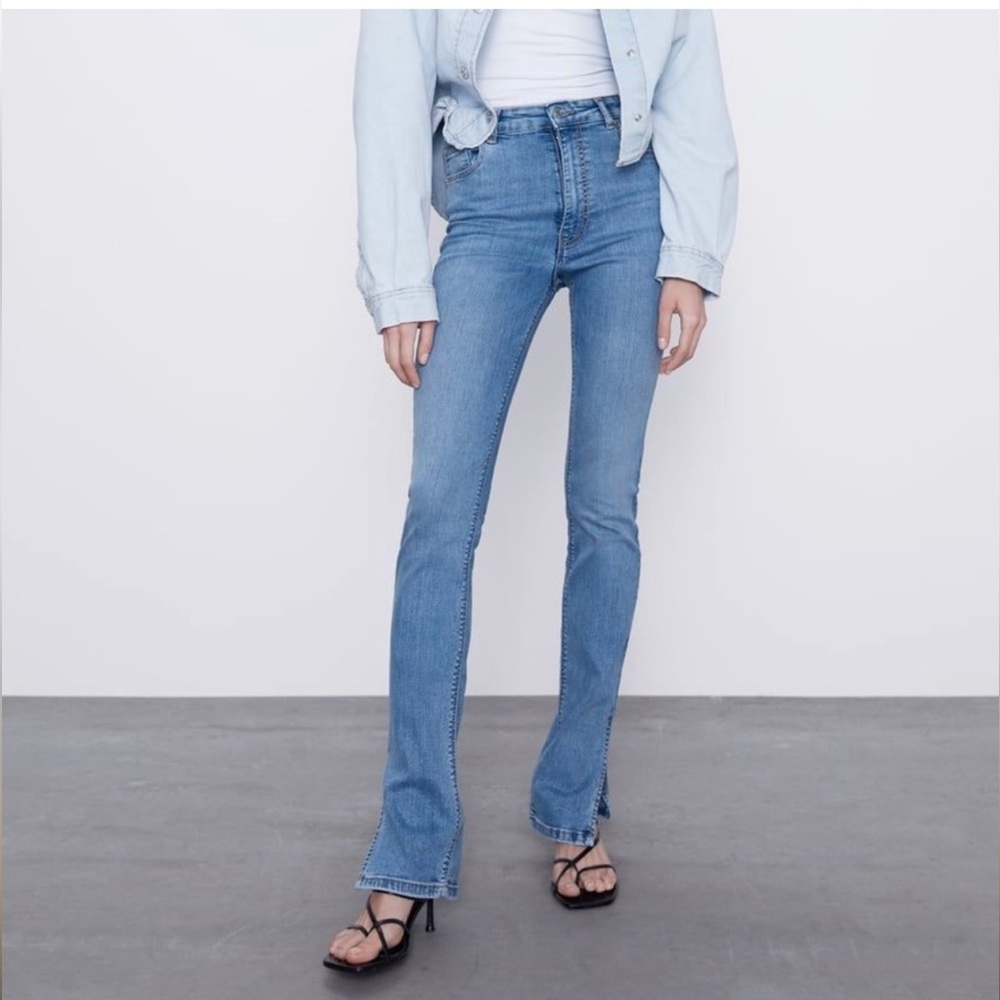 Zara Skinny Split Hem High Rise Jeans